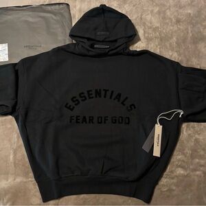 NEW Fear of God Essentials Jet Black Hoodie 100% Authentic